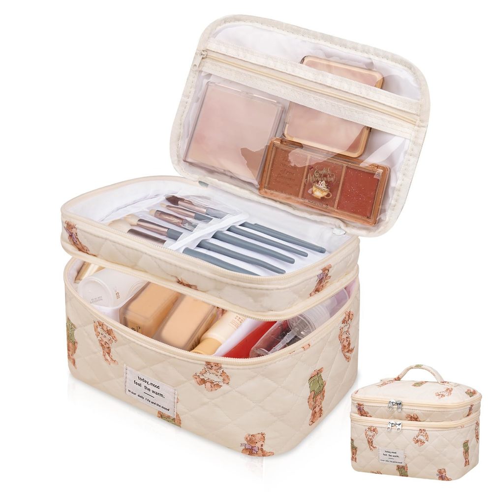 Makeup Bag, Large Cosmetic Bag For Women Girls, Cute Quilted Makeup Bags,🐺